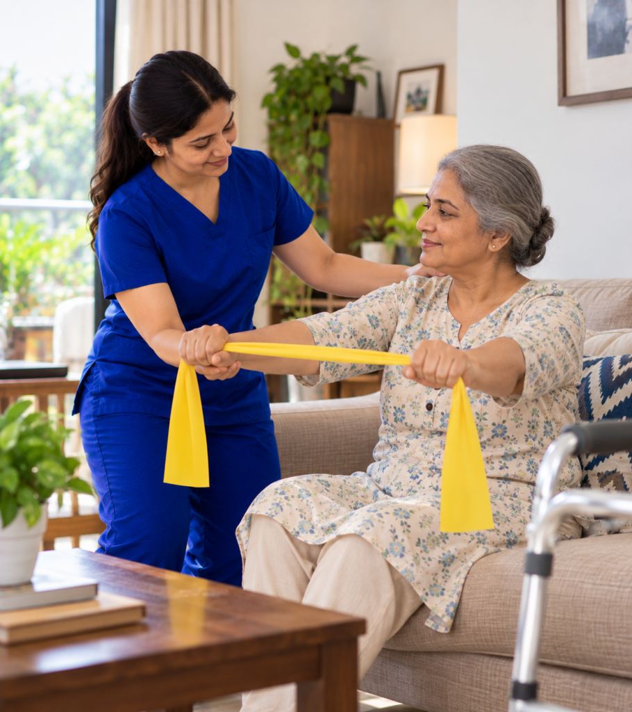home physiotherapy with resistance band